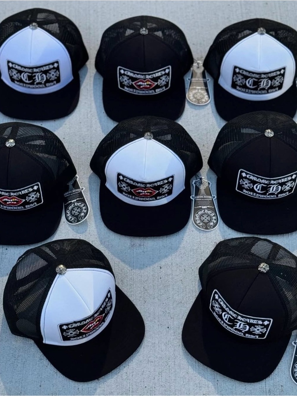 Chrome Hearts Black and White Trucker Cap with Logo Patch
